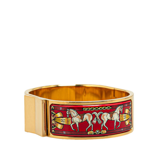 Hermes Enamel GM Cloisonne Bangle Gold Red