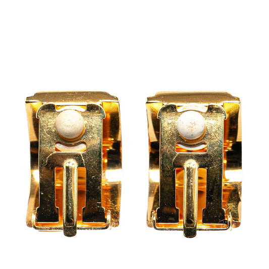 Hermes Enamel GM Clip Earrings Gold Navy