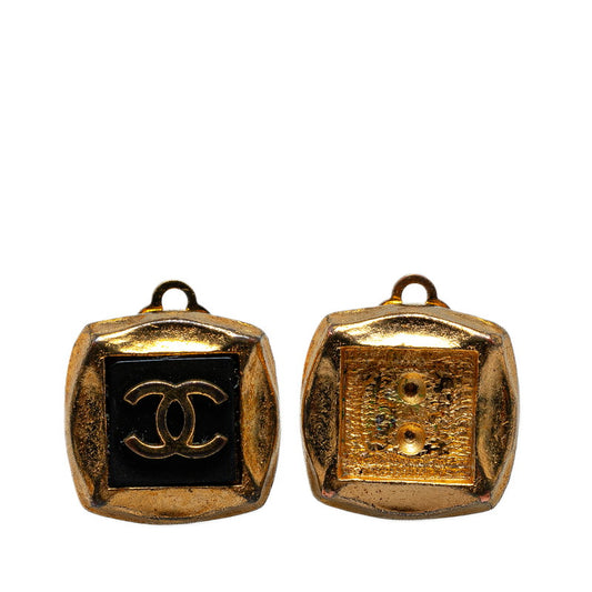 Chanel Vintage Coco Mark Earrings Gold Black