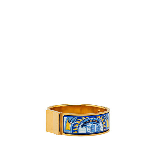 Hermes Enamel GM Bangle Gold Blue