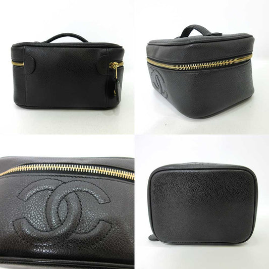 Chanel Caviar Vanity Bag Black Gold A01997