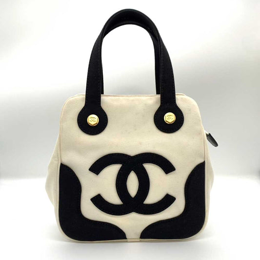 Chanel Canvas Marshmallow Handbag Ivory Black