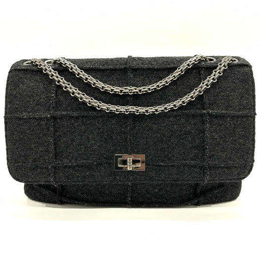 Chanel Wool Canvas Chain Shoulder Bag Gray