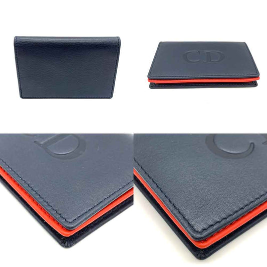 Dior Leather Card Case Navy Red