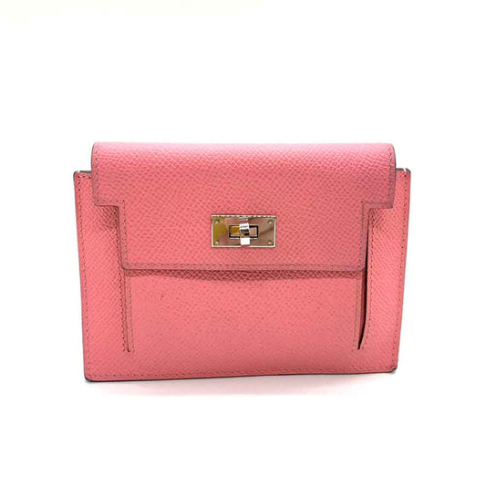 Hermes Kelly Pocket Compact Wallet Pink Leather