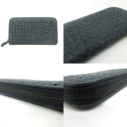 Bottega Veneta Ostrich Long Wallet Navy