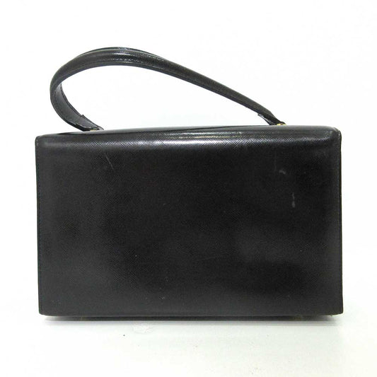 GIANNI VERSACE Vanity Handbag Black Coated Leather