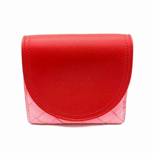 Bottega Veneta Leather Bifold Wallet Red Pink