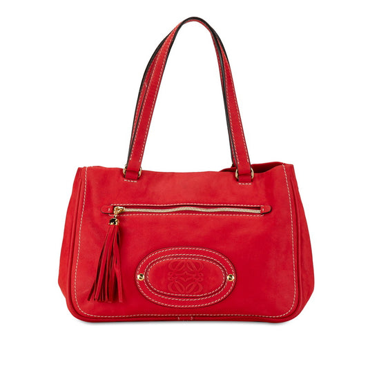 Loewe Anagram Fringe Leather Handbag Red