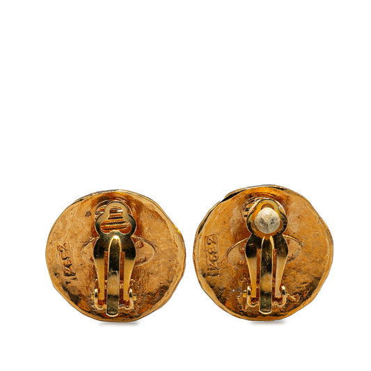 Chanel Lion Motif Logo Earrings Gold