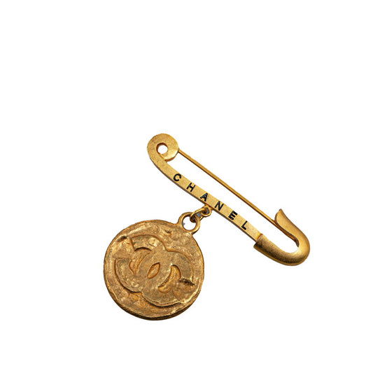 Chanel Vintage Coco Mark Safety Pin Brooch Gold