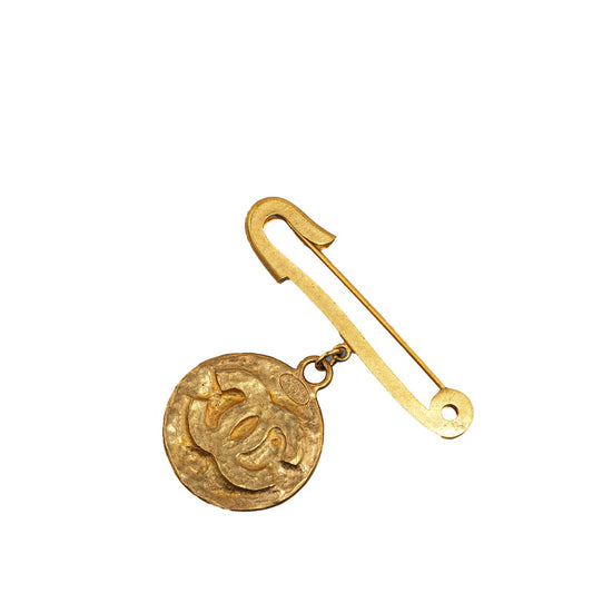 Chanel Vintage Coco Mark Safety Pin Brooch Gold