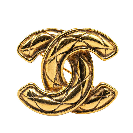 Chanel Vintage Coco Mark Matelasse Brooch Gold