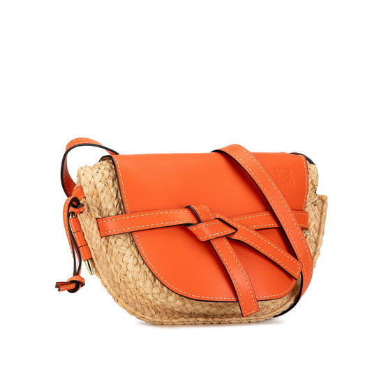 Loewe Anagram Gate Raffia Leather Shoulder Bag