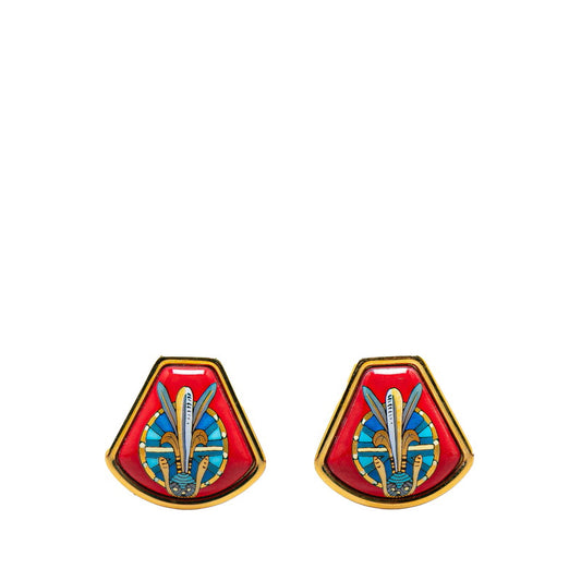 Hermes Enamel Earrings Gold Red Multicolor