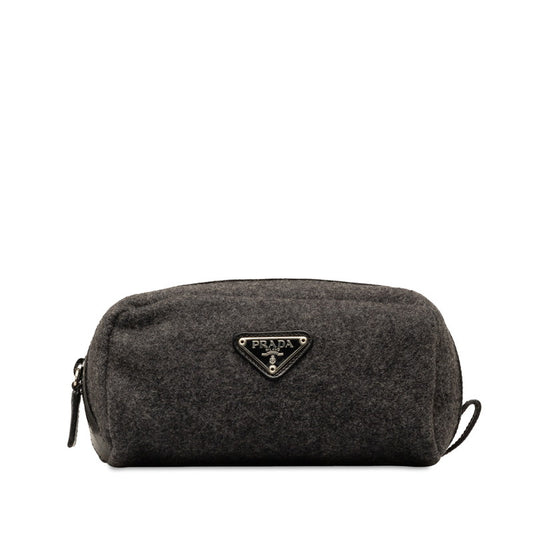 Prada Triangle Logo Felt Leather Pouch