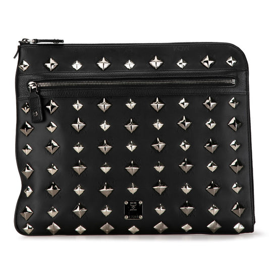 MCM Visetos Logo Studded Clutch Bag Black