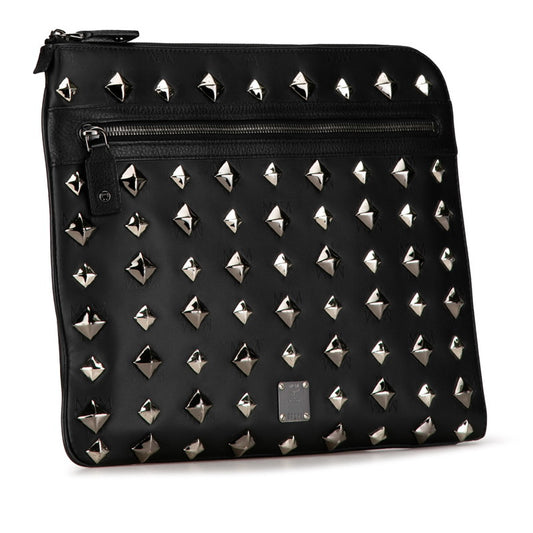 MCM Visetos Logo Studded Clutch Bag Black