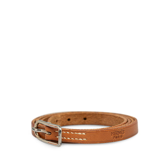 Hermes Leather Ap1 Bracelet Brown Silver