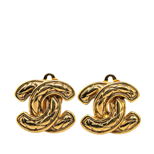 Chanel Coco Mark Matelasse Earrings Gold