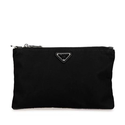 Prada Nylon Triangle Logo Pouch Black