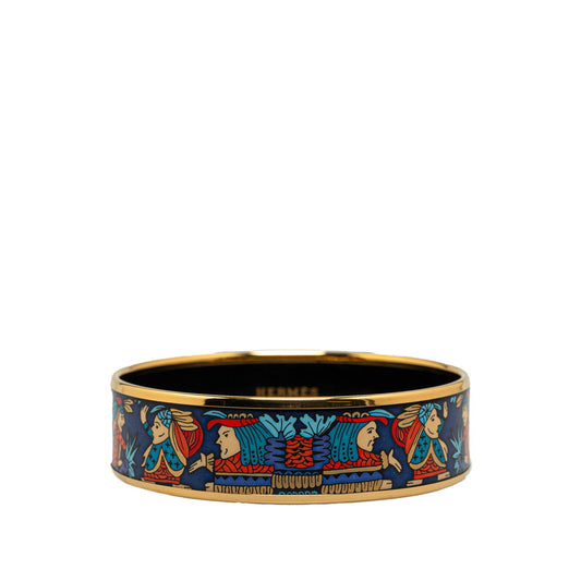 Hermes Enamel GM Primitives Bangle Bracelet Gold Blue