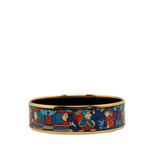 Hermes Enamel GM Primitives Bangle Bracelet Gold Blue