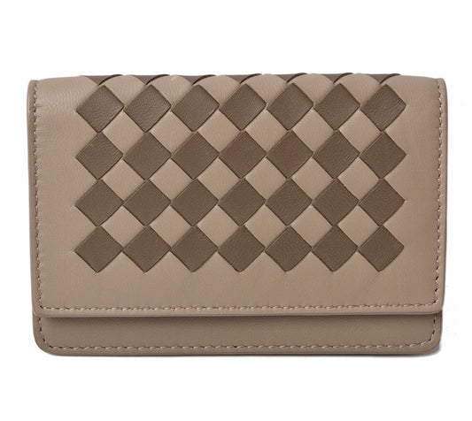 Bottega Veneta Leather Card Coin Case Beige/Brown