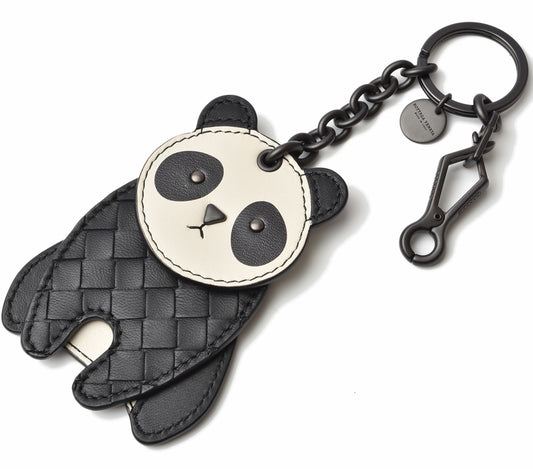 Bottega Veneta Leather Keyring Panda Black/White