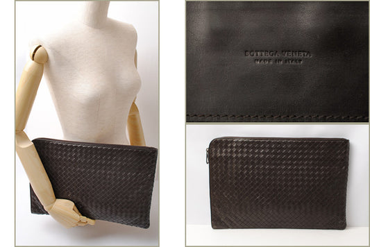 Bottega Veneta Leather Document Case Dark Brown