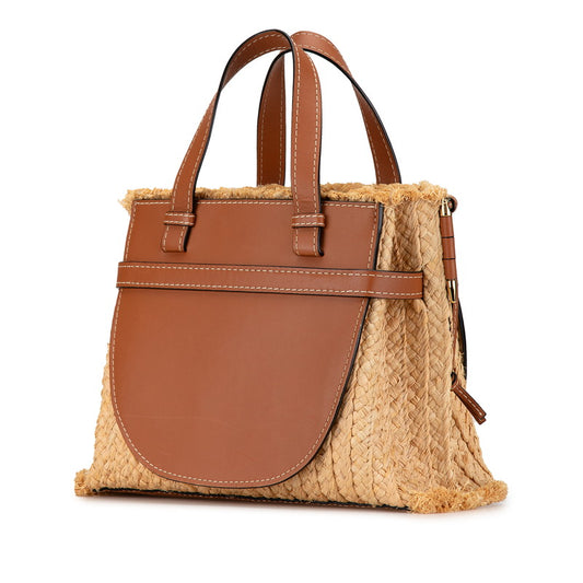 Loewe Anagram Gate Raffia Leather Handbag