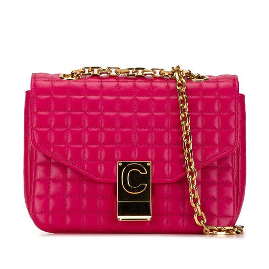 Celine Small C Quilted Chain Shoulder Bag Pink Leather