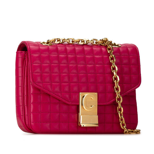 Celine Small C Quilted Chain Shoulder Bag Pink Leather