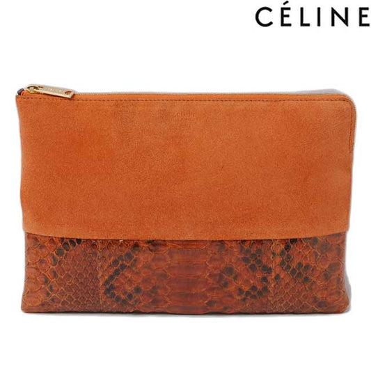 Celine Python Suede Clutch Bag Brown