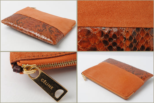 Celine Python Suede Clutch Bag Brown