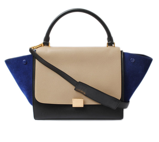 Celine Trapeze Handbag 2way Sand Beige/Blue/Black