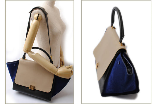 Celine Trapeze Handbag 2way Sand Beige/Blue/Black