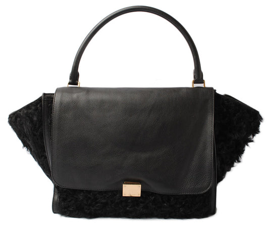 Celine Trapeze Wool Leather Handbag Black