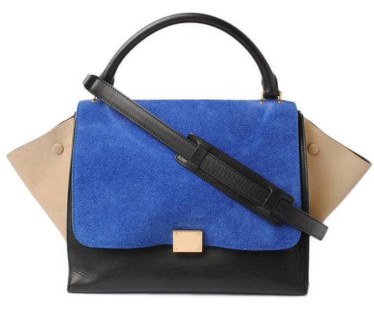 Celine Trapeze Handbag Blue Beige Black 2way