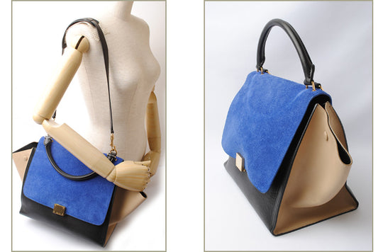 Celine Trapeze Handbag Blue Beige Black 2way