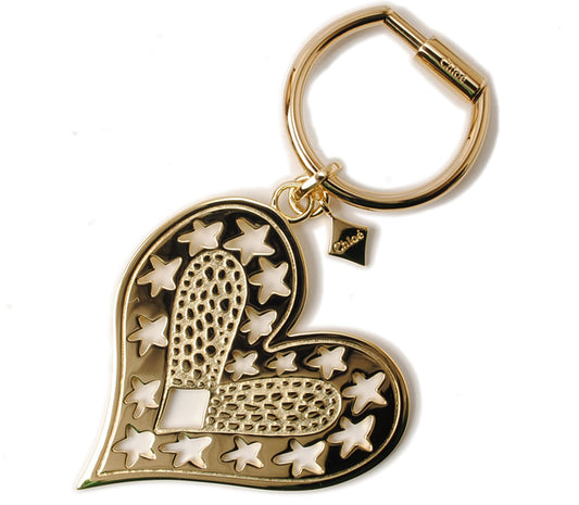 Chloe Brass Keychain Heart Motif Light Gold