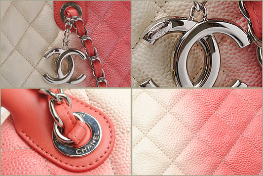 Chanel Caviar Skin 2way Tote/Shoulder Bag Coral Pink/Ivory