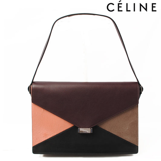 Celine Leather Shoulder/Clutch Bag Burgundy