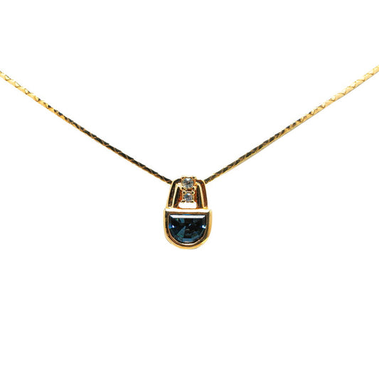 Dior Rhinestone Color Stone Necklace Gold Blue