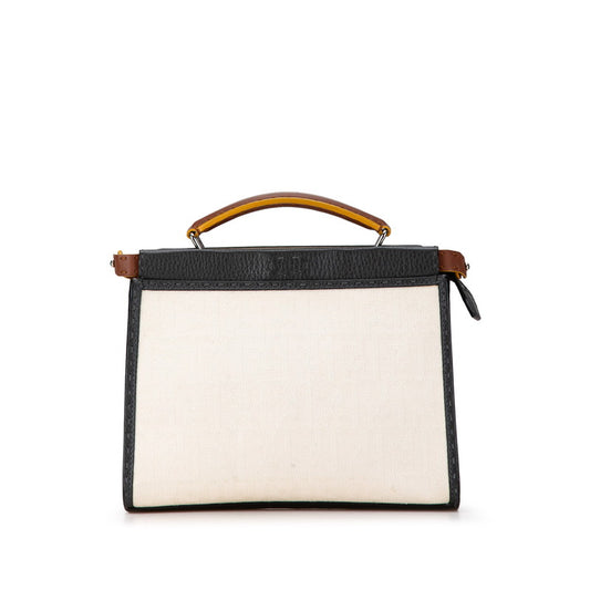 Fendi Mini Peekaboo Selleria Canvas Leather Handbag