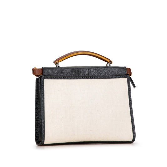 Fendi Mini Peekaboo Selleria Canvas Leather Handbag