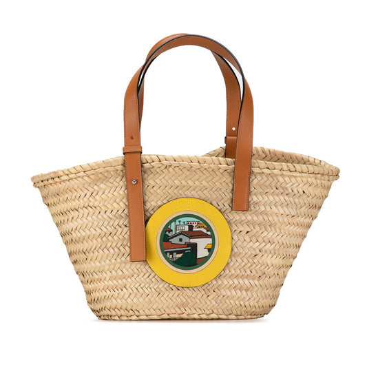 Loewe Raffia Leather Basket Medium Tote Bag