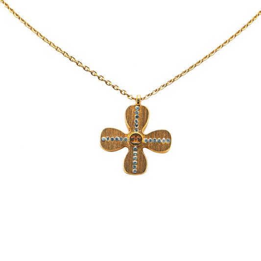 Chanel Clover Rhinestone Necklace Gold