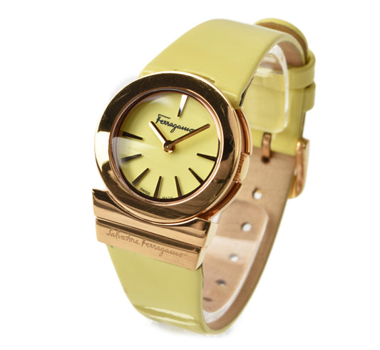 Salvatore Ferragamo Women's Quartz Watch Lime Yellow/Gold