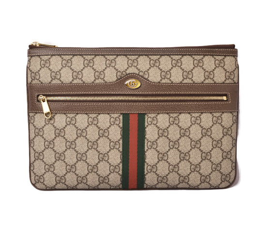 Gucci GG Supreme Clutch Bag Brown/Beige